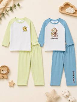 Bontots - Lyocell Nightwear T-shirts and Pyjamas- Green and Blue (Pack of 2)