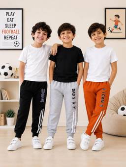 Googo Gaaga - Boys Cotton Blend Full-Length Joggers-Multi-Colour (Pack of 3)