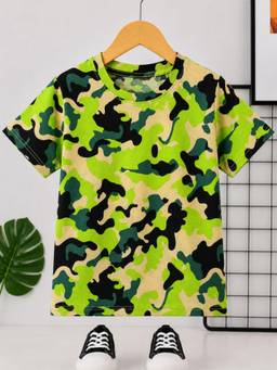 Googo Gaaga - Boys Green Camouflage Print Cotton T-shirt