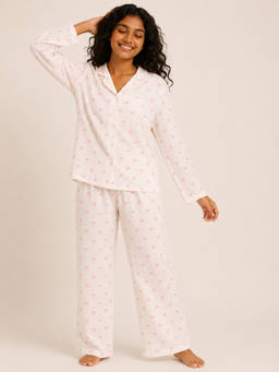 FUNKRAFTS - Girls Double Cloth Cotton Bow Printed Shirt and Pyjama- Off White