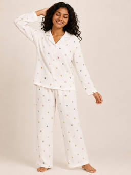 FUNKRAFTS - Girls Double Cloth Cotton Bow Printed Shirt and Pyjama - Off White