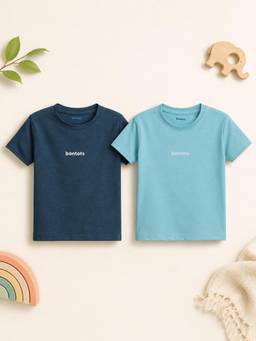 Bontots - Lyocell Regular T-Shirt Combo, Navy and Blue (Pack of 2)