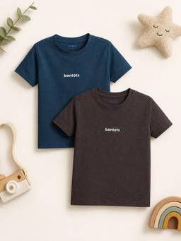 Bontots - Lyocell Regular T-Shirt Combo, Navy and Brown (Pack of 2)