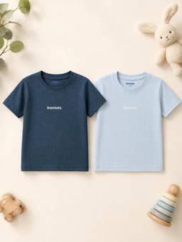 Bontots - Lyocell Regular T-Shirt Combo, Navy and Light Blue (Pack of 2)