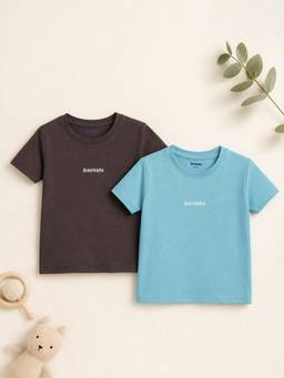 Bontots - Lyocell Regular T-Shirt Combo, Brown and Blue (Pack of 2)