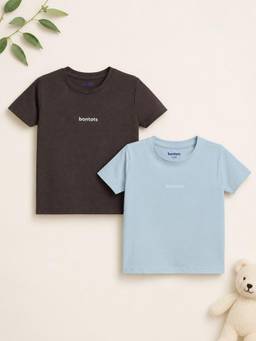 Bontots - Lyocell Regular T-Shirt Combo, Brown and Light Blue (Pack of 2)
