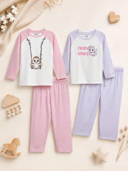 Bontots - Lyocell Nightwear T-shirts and Pyjamas- Pink and Lavender (Pack of 2)
