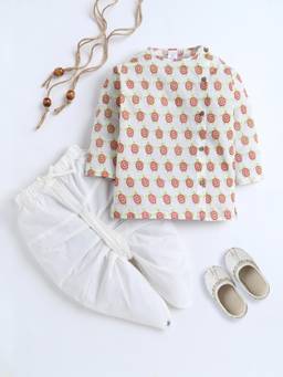 Polka Tots - Cotton Turtle Print Kurta With Dhoti -Red