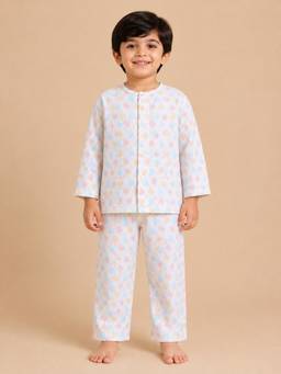 Polka Tots - Muslin Cotton Full Sleeve Candy Print Jabla and Pant -Multi-Colour