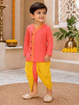 SAKA DESIGNS - Boys Embroidered Angrakha Thread Work Kurta with Dhoti