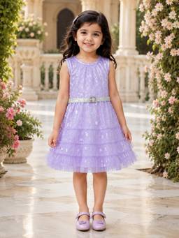 SAKA DESIGNS - Girls Purple Party Wear Dress With Belt