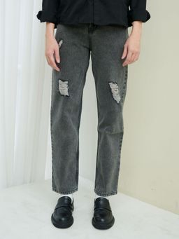 Off Duty India - Storm Grey Wash Distress Baggy Fit Jeans - Grey