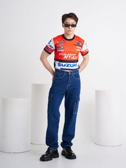 Off Duty India - Ink Blue 90'S Fit Cargo Men Jeans - Blue