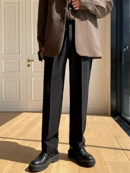 Off Duty India - Men Semi Formal Straight Fit Korean Pants Black