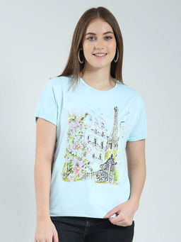 Monte Carlo - Blue Printed T-Shirt For Women
