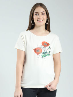 Monte Carlo - Off White Printed T-Shirt For Women