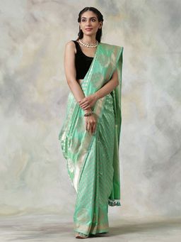 WeaverStory - Bright Green Handloom Banarasi Saree With All Over Booti With Unstitched Blouse