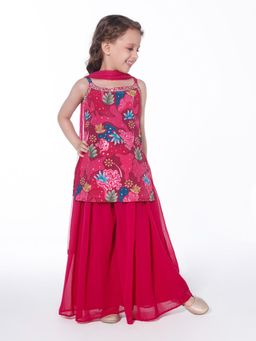 Mini Stitch - Pink Printed Kurta with Palazzo and Dupatta (Set of 3)
