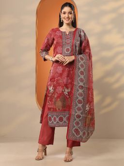Libas - Red Silk Blend Kurta With Pant & Dupatta