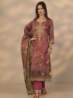 Libas - Brown Silk Blend Kurta With Pant & Dupatta