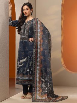 Libas - Navy Blue Silk Blend Kurta With Pant & Dupatta