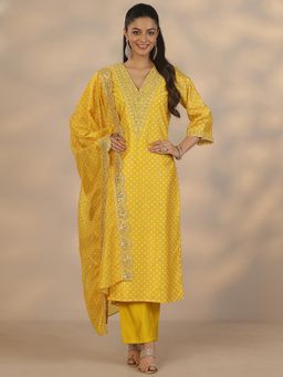 Libas - Yellow Silk Blend Kurta With Pant & Dupatta