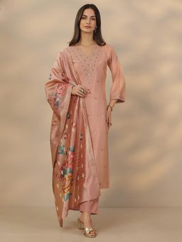 Libas - Peach Silk Blend Kurta With Pant & Dupatta