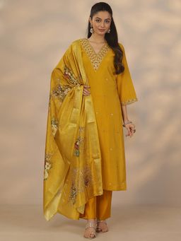 Libas - Mustard Silk Blend Kurta With Pant & Dupatta