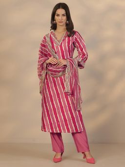 Libas - Pink Silk Blend Kurta With Pant & Dupatta