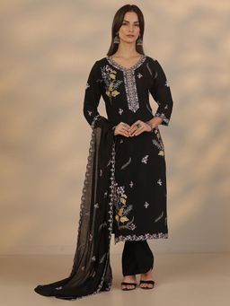 Libas - Black Cotton Kurta With Pant & Dupatta