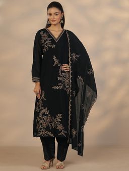 Libas - Black Cotton Kurta With Salwar & Dupatta