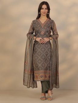 Libas - Grey Silk Blend Kurta With Pant & Dupatta