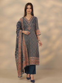 Libas - Blue Silk Blend Kurta With Pant & Dupatta