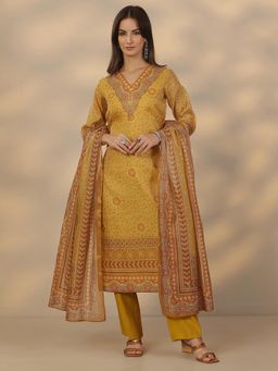 Libas - Mustard Silk Blend Kurta With Pant & Dupatta