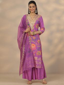 Libas - Purple Silk Blend Kurta With Palazzo & Dupatta