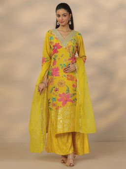 Libas - Mustard Silk Blend Kurta With Palazzo & Dupatta