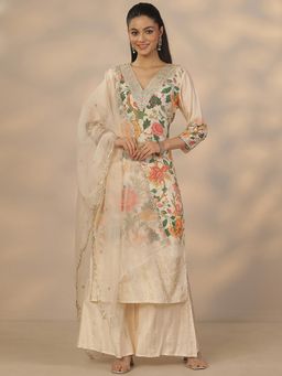 Libas - Off White Silk Blend Kurta With Palazzo & Dupatta