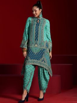 Libas Art - Green Muslin Kurta With Dhoti