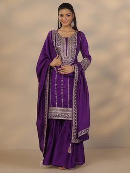 Libas - Purple Silk Blend Kurta With Sharara & Dupatta