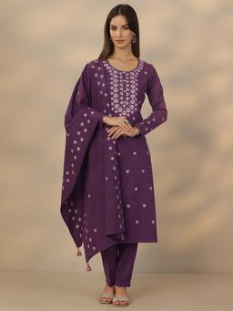 Libas - Purple Wool Kurta With Pant & Dupatta
