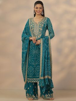 Libas Art - Blue Georgette Kurta With Palazzo & Dupatta