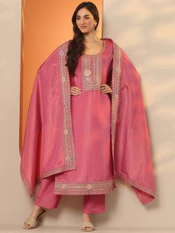 Libas - Pink Silk Blend Kurta With Pant & Dupatta