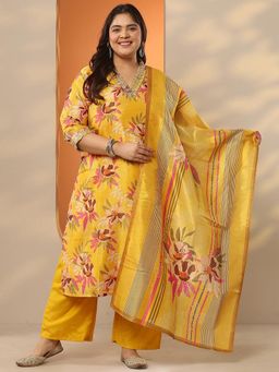 Extra love by Libas - Yellow Silk Blend Kurta With Pant & Dupatta