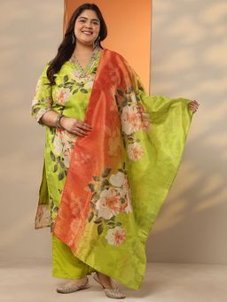 Extra love by Libas - Green Silk Blend Kurta With Pant & Dupatta
