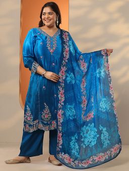 Extra love by Libas - Blue Crepe Kurta With Pant & Dupatta