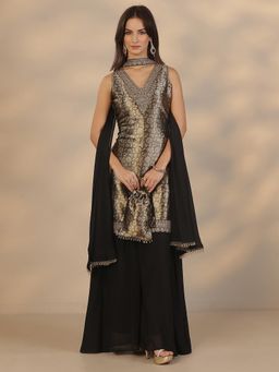 Libas Art - Black Silk Blend Kurta With Palazzo & Dupatta
