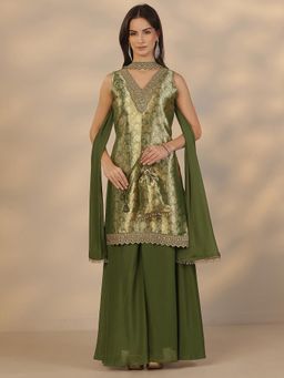 Libas Art - Green Silk Blend Kurta With Palazzo & Dupatta