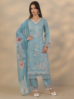 Libas - Blue Cotton Kurta With Pant & Dupatta