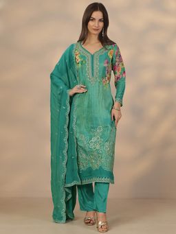Libas Art - Green Crepe Kurta With Pant & Dupatta