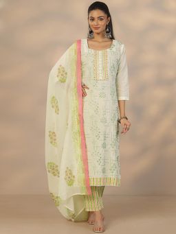 Libas - Off White Cotton Kurta With Pant & Dupatta